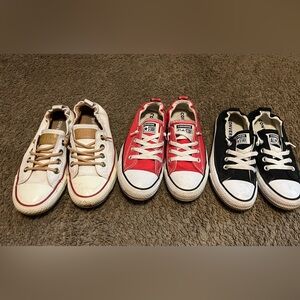 All 3 pair sold together.
Converse Red and Black Canvas Sneakers Low-Top Classic